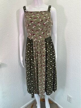 Sz S Thorn & Fable Rayon Mushroom Moon Forest Green Cottagecore Midi Whimsical